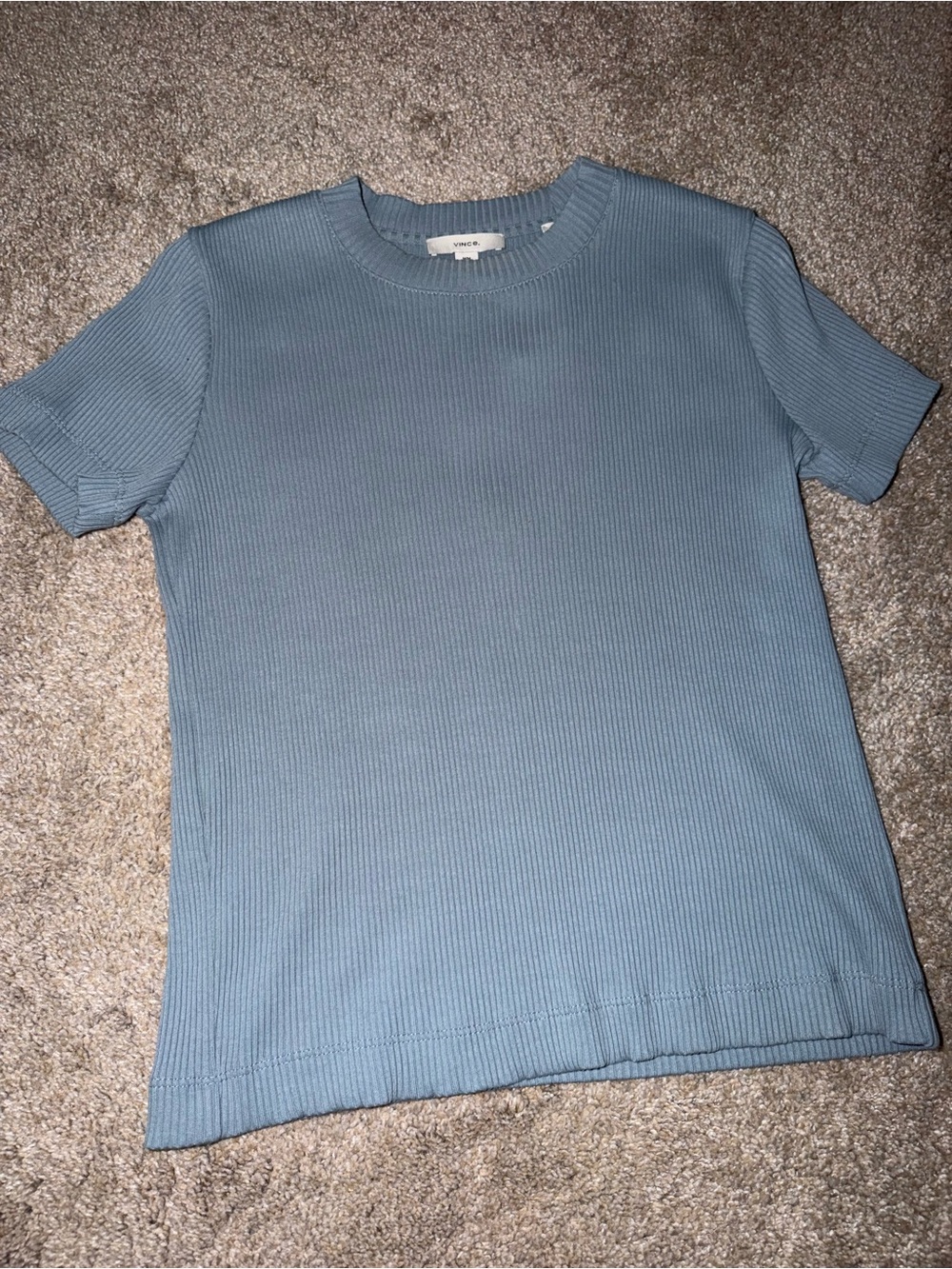 Vince Ribbed Crewneck Short Sleeve Tee - Dusty Blue